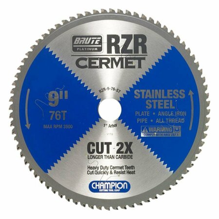 BRUTE PLATINUM 9in Brute RZR Cermet Tipped Circular Saw Blades for Stainless Steel, 76 Teeth, 1in Arbor CHA RZR-9-76-ST